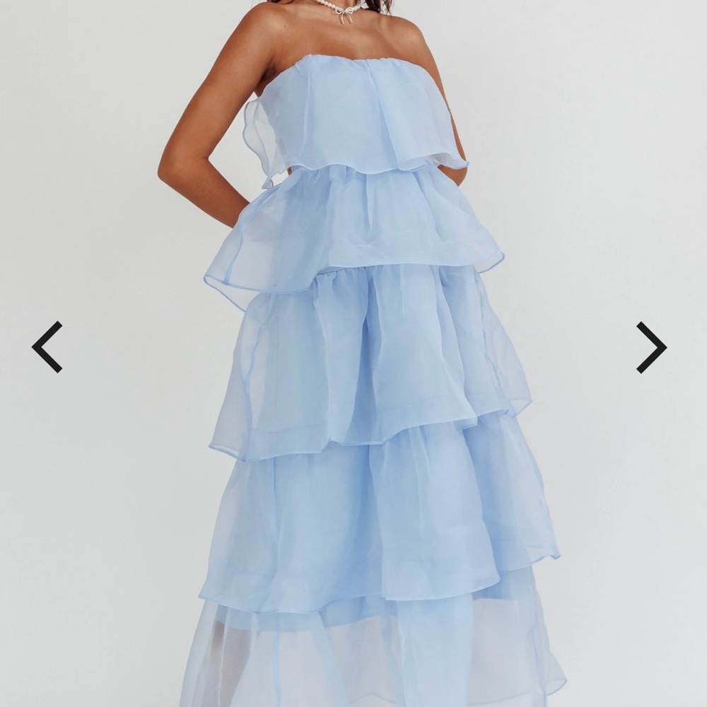 Selfie Leslie Strapless Blue Ruffle Dress